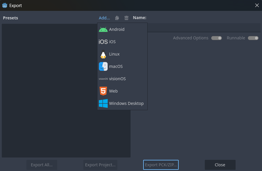 Export project add operating system